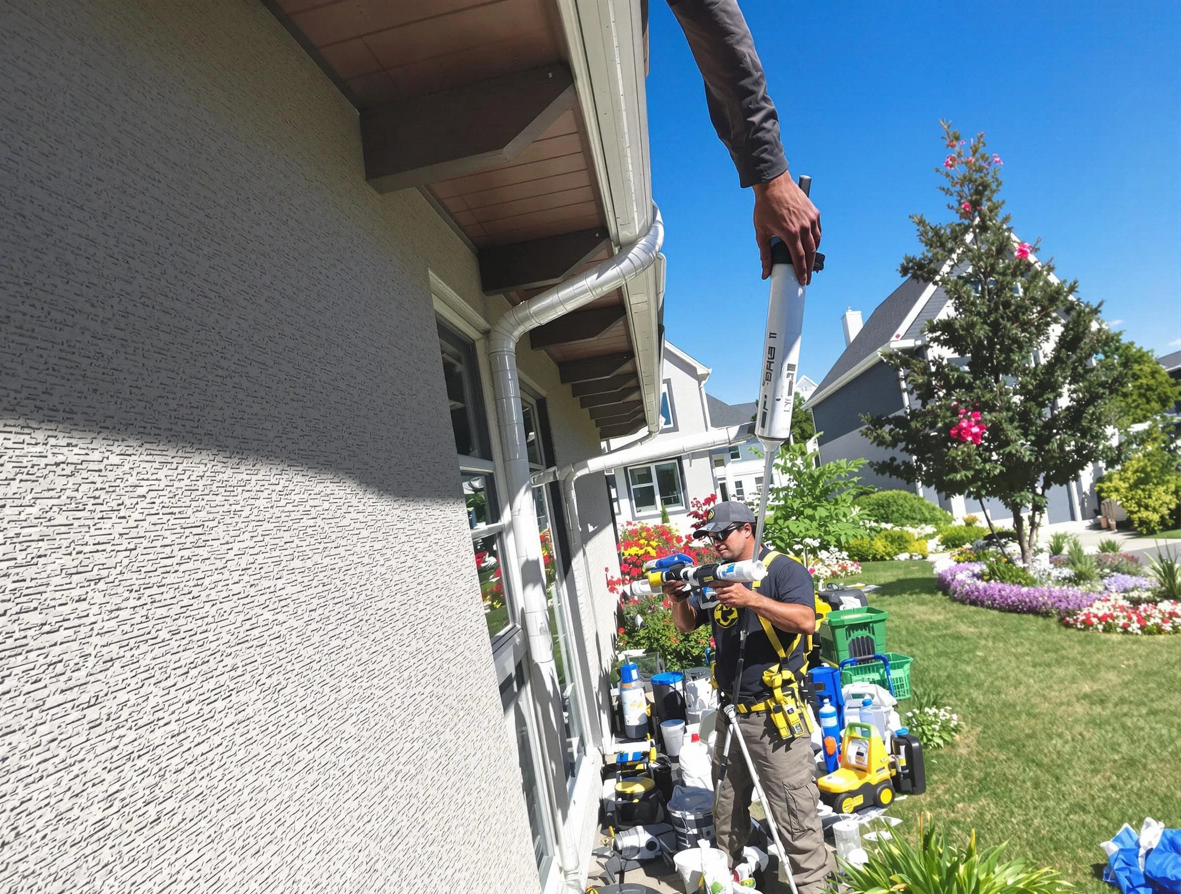 Reinforced downspout bracket installed by Cleveland OH Roofers in Cleveland, OH