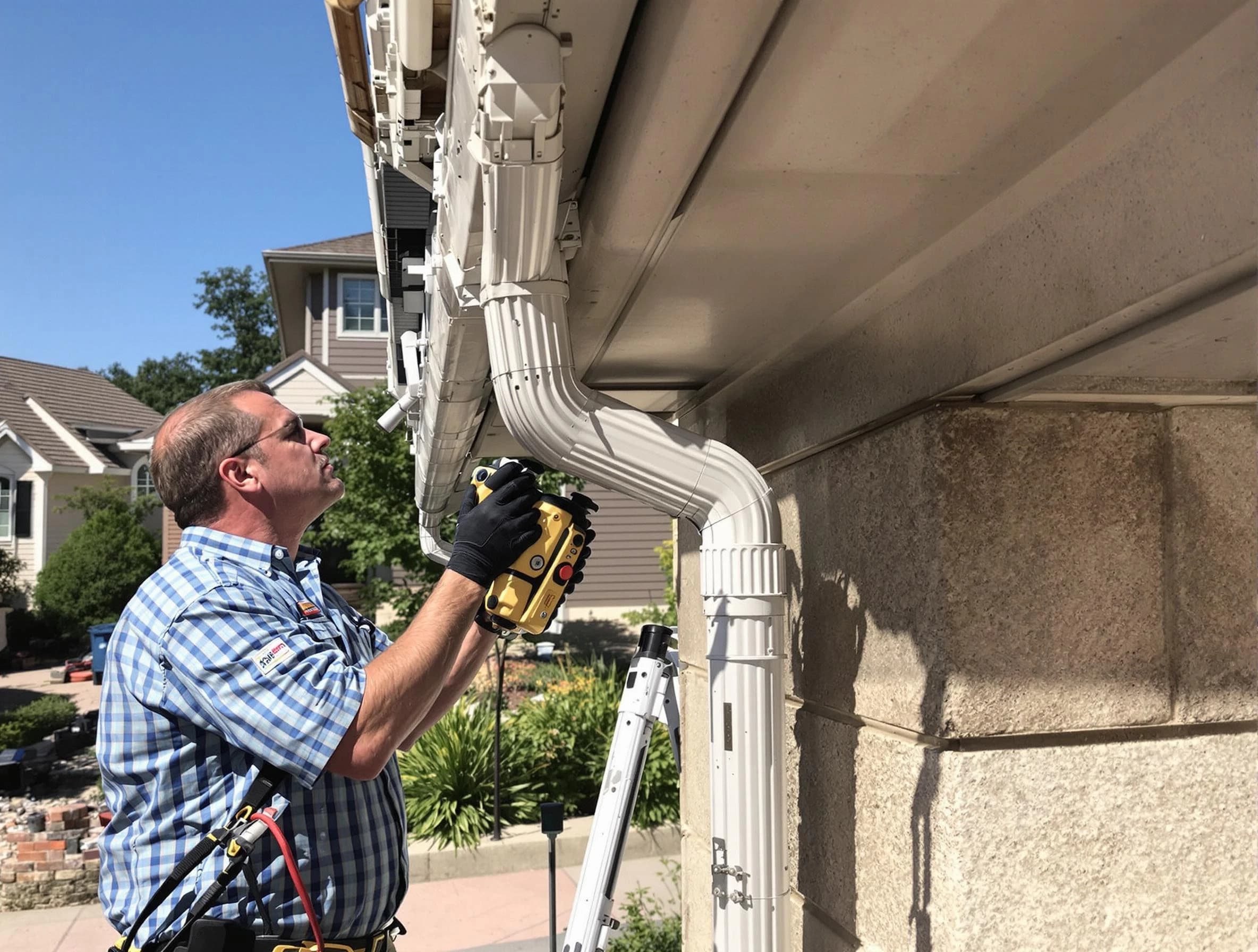 Close-up of a restored downspout system by Cleveland OH Roofers in Cleveland, OH