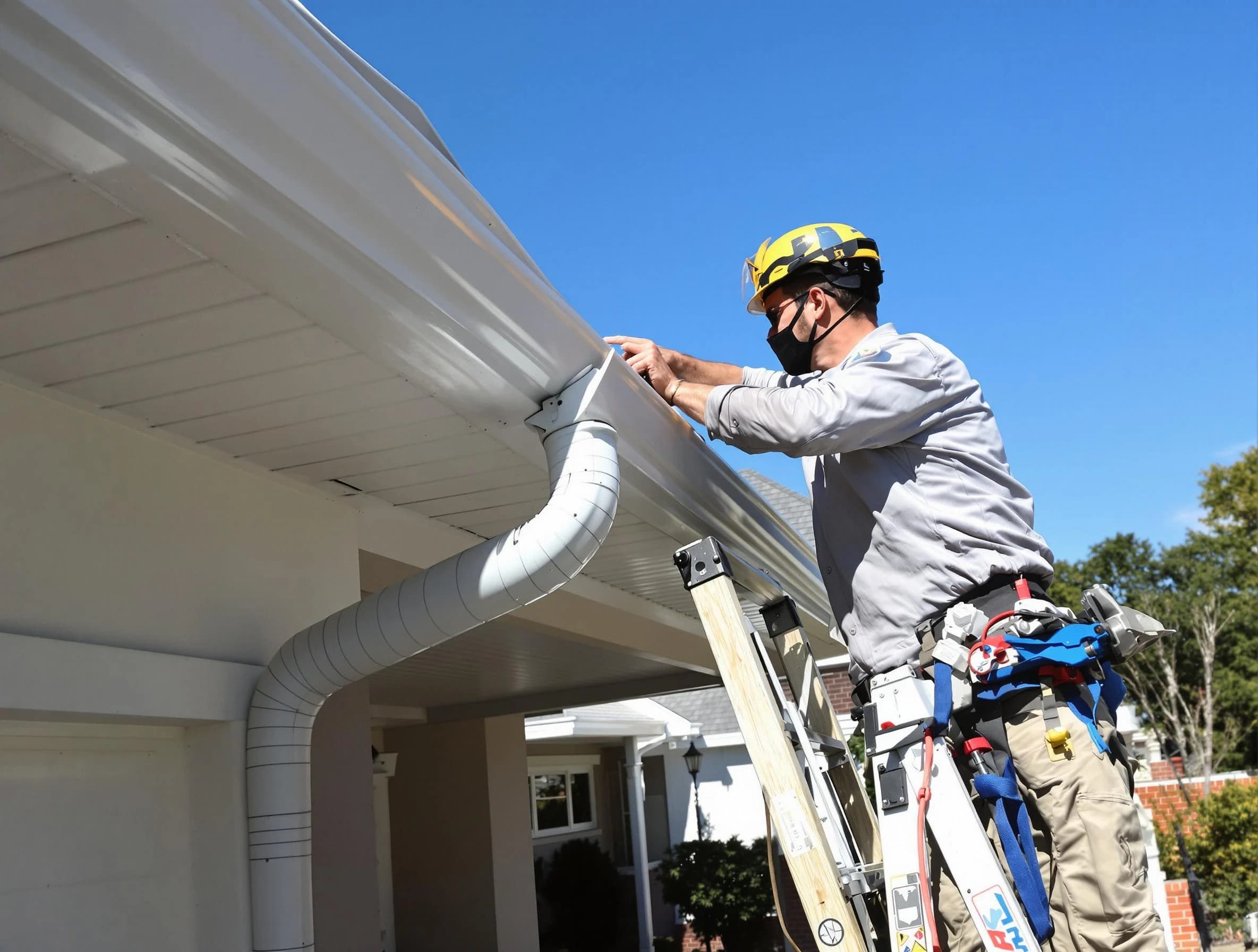 Close-up on a freshly sealed gutter joint by Cleveland OH Roofers in Cleveland, OH