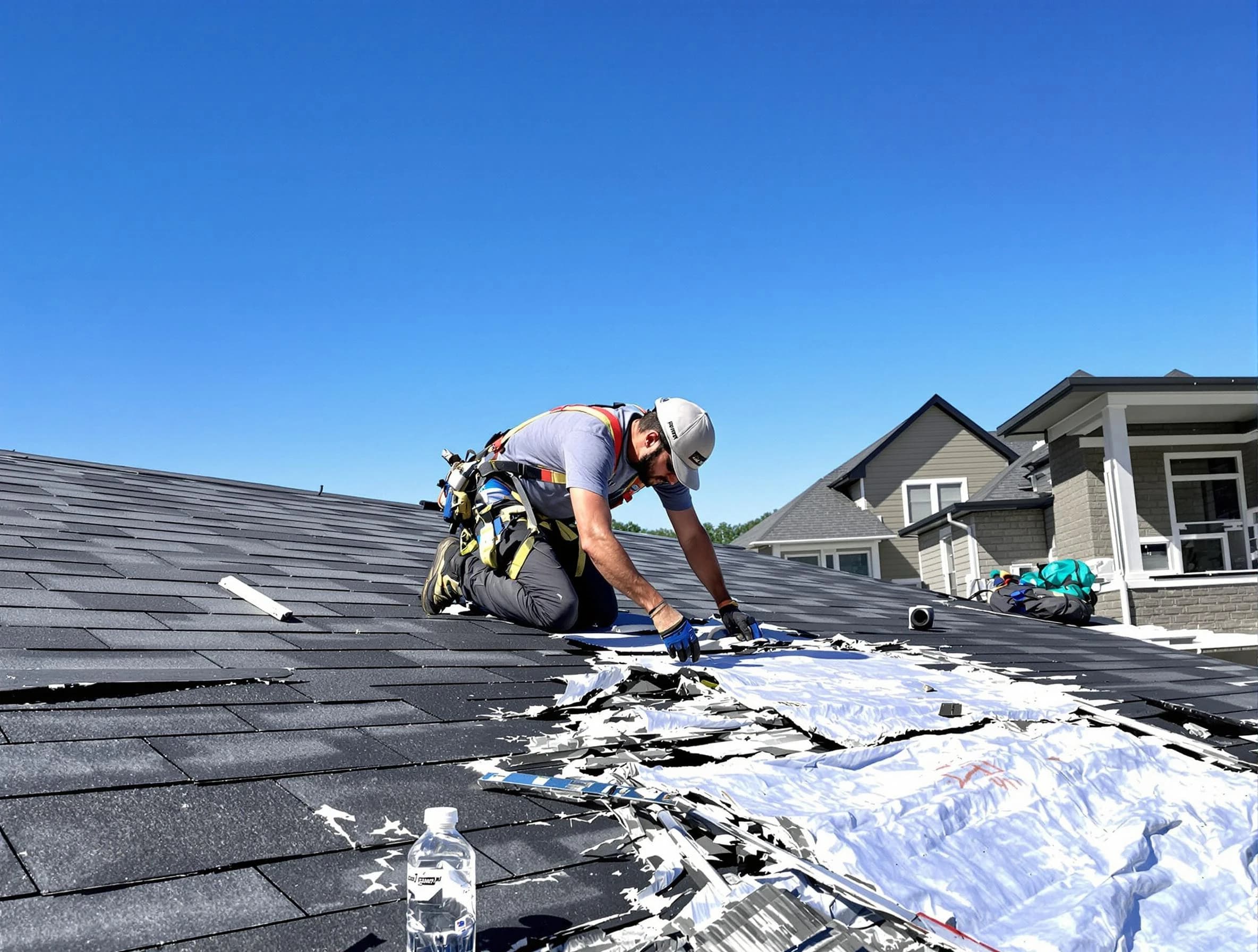 Cleveland OH Roofers repairing a roof section in Cleveland, OH