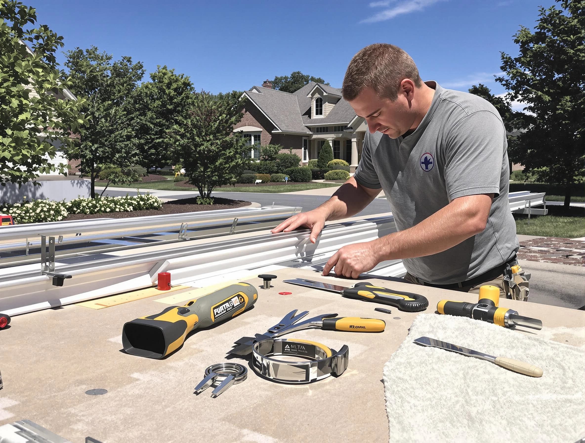 Freshly installed seamless gutter by Cleveland OH Roofers in Cleveland, OH