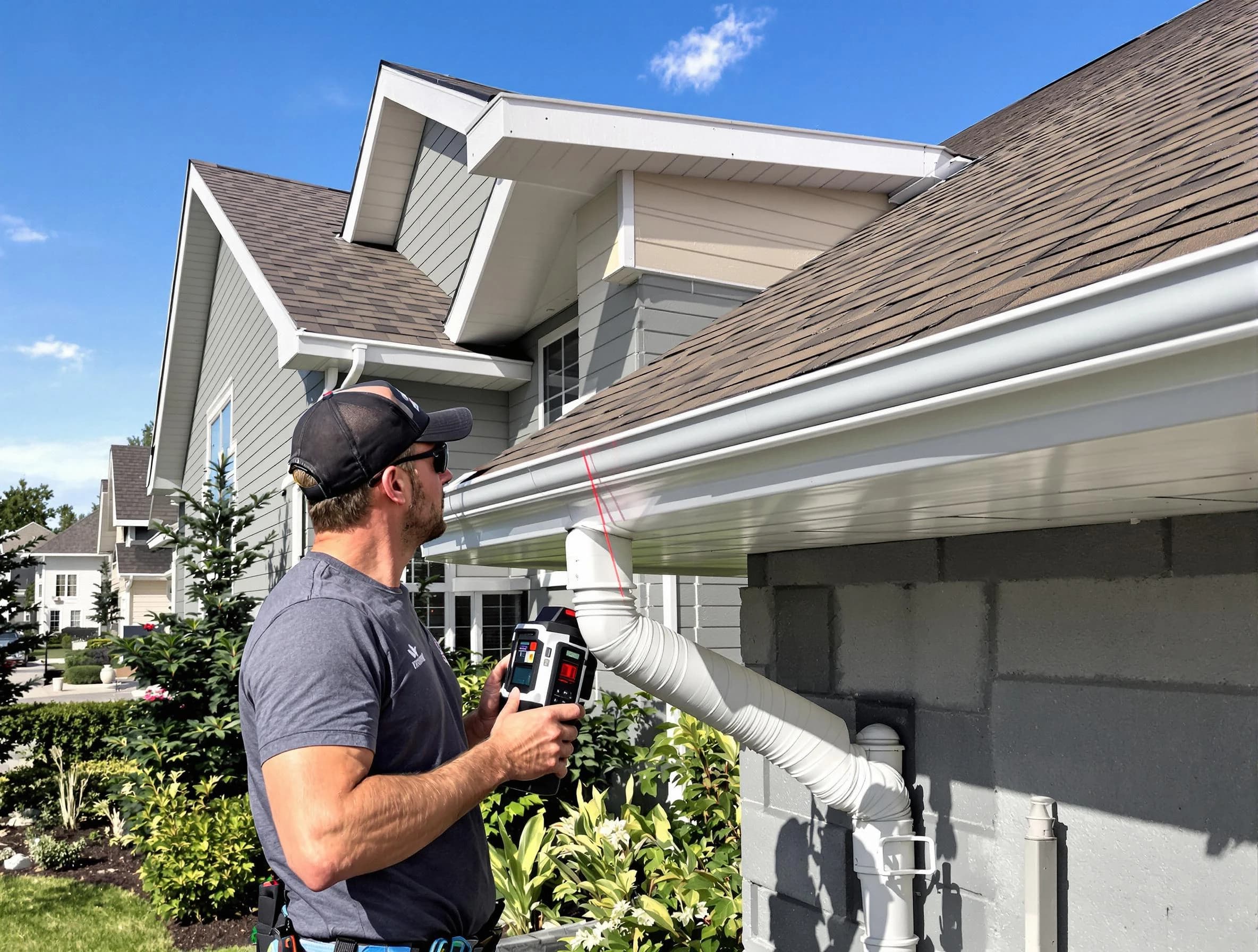 Cleveland OH Roofers installing seamless gutters in Cleveland, OH