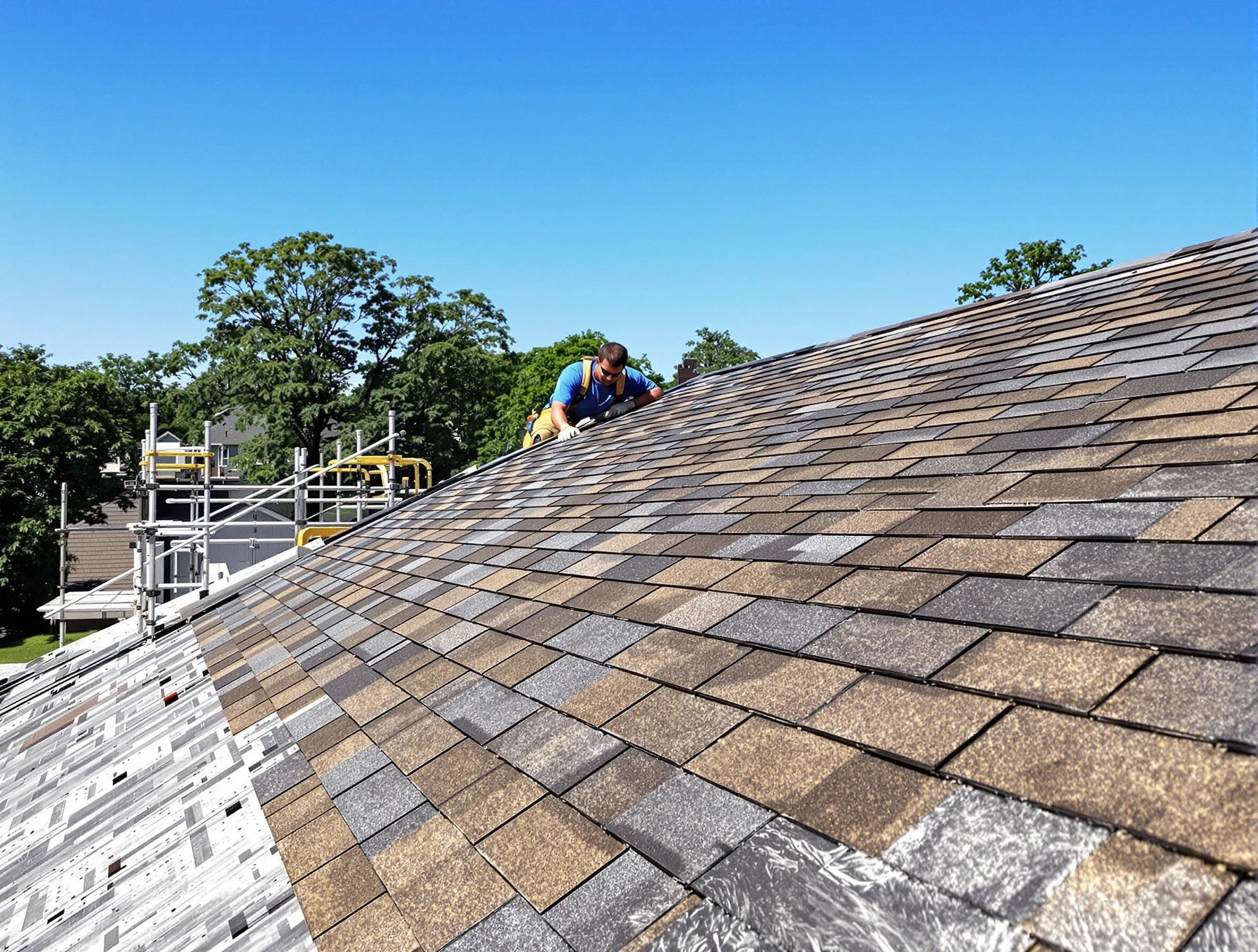 Close-up of new shingles installed by Cleveland OH Roofers in Cleveland, OH